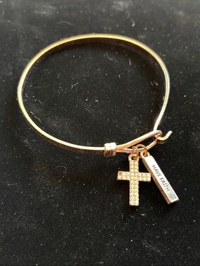 Rose Gold Charm Bracelet with Cross and Faith Tag